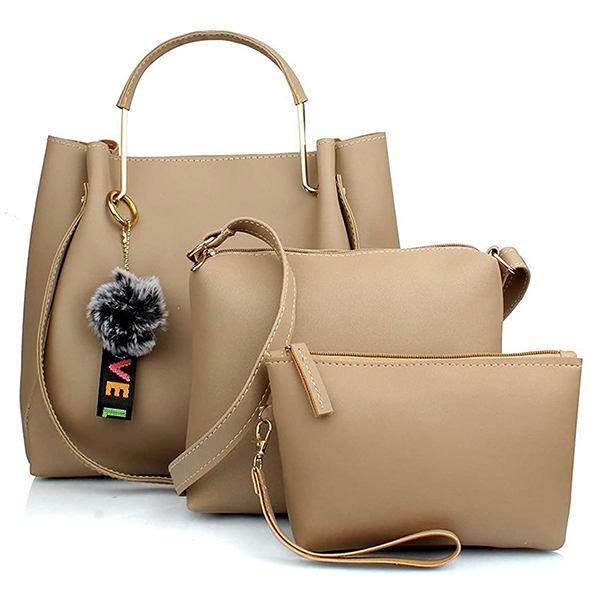 Cream Customized Women's Shoulder Handbag (Pack of 3)