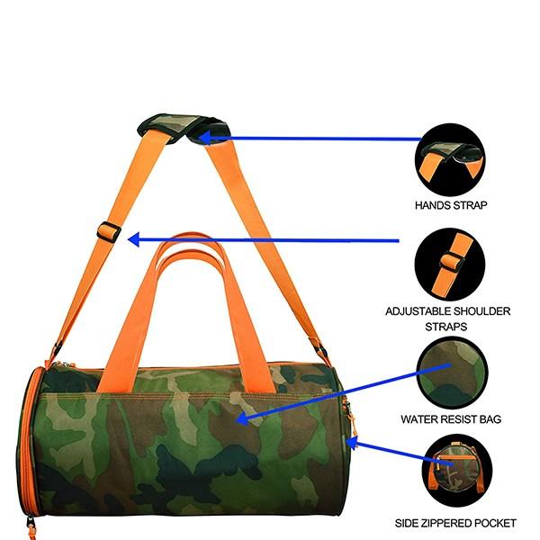 Green Orange Customized Army Printed Unisex Casual Gym Duffle Bag (with Shoe Compartment)