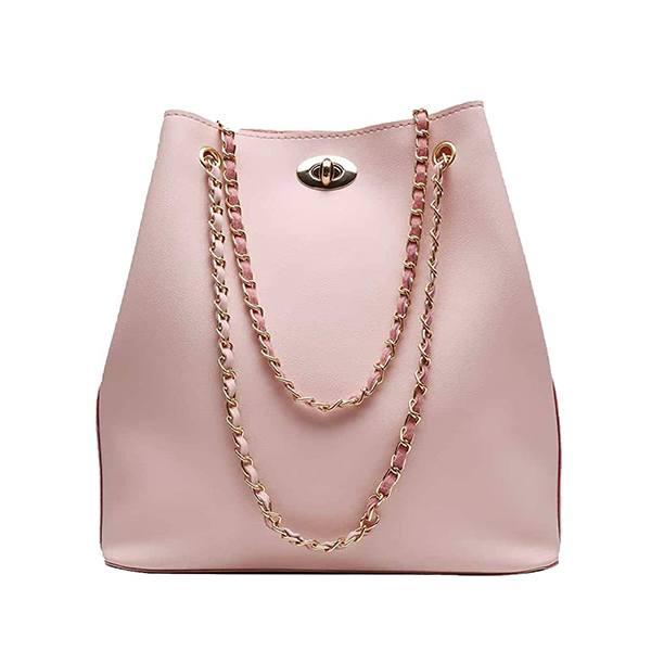 Peach Customized Stylish Women Medium Handbag Chain Strap