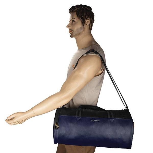 Blue Customized Leatherite 22 Litre Gym Bag with Separate Shoe Compartment