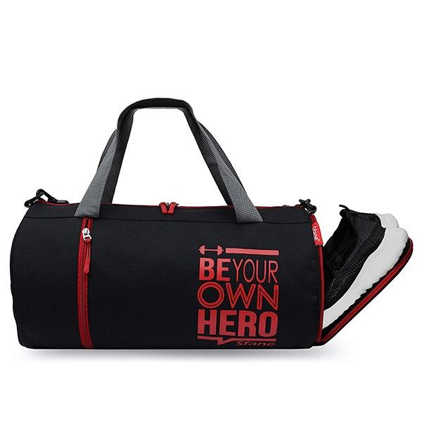 Black Red Customized Polyester Duffle/Gym Bag/Shoulder Bag for Men & Women with Separate Shoe Compartment