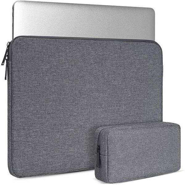 Grey Customized Laptop Sleeve Case Cover with Charger Pouch