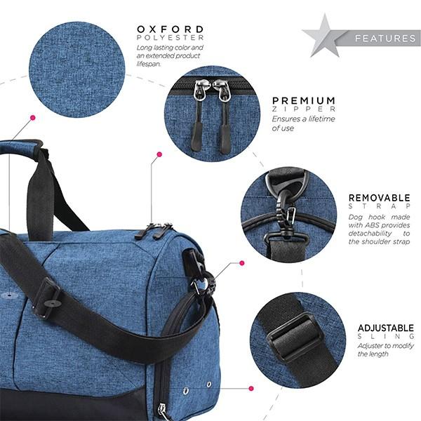 Denim Blue Customized FATMUG Sports Duffle Gym Bag with Wet Pocket & Shoe Compartment (Capacity - 27L,Dimensions- 17
