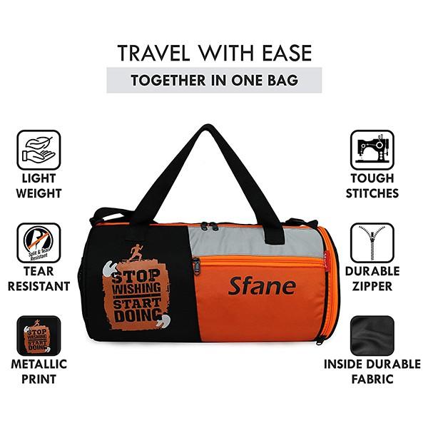 Orange Black Customized Sfane Duffle Gym Bag with Extra Shoe Compartment