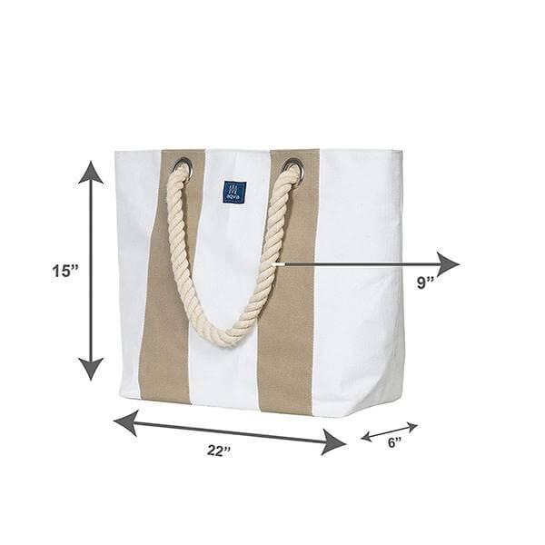 White Beige Stripes Customized Women's Tote Bag with Zipper Pouch, Cotton Canvas Shoulder Bag With Rope Handles & Magnetic Button Closure (Set of 2)