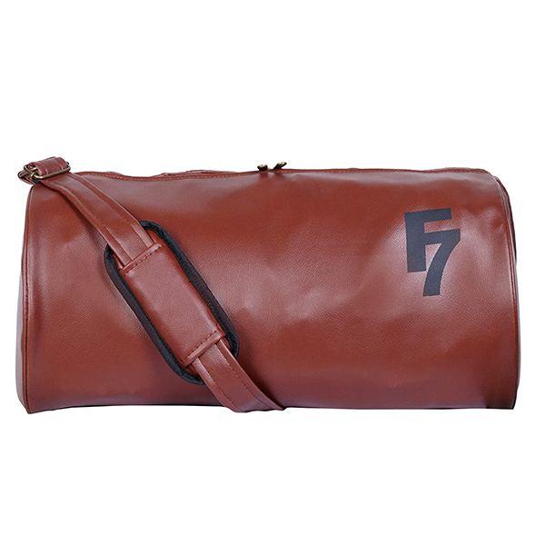 Brown Customized Faux Leather Gym Bag/ Duffle Bag/ Shoulder Bag
