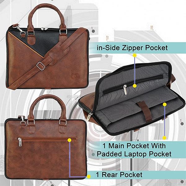 Brown Customized Leather 14 inch Laptop Messenger Shoulder Sling Office Travel Bag