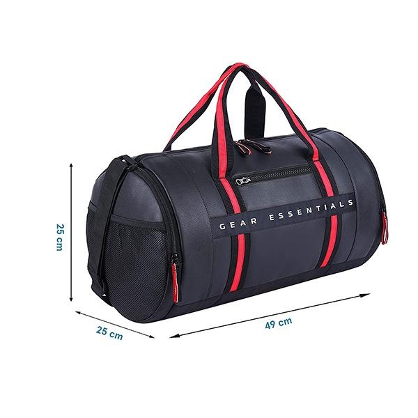 Black And Red Customized 25 Litres Faux-Leather Travel Duffel for Gym, Sports & Training
