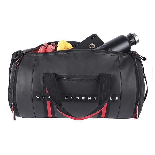 Black And Red Customized 25 Litres Faux-Leather Travel Duffel for Gym, Sports & Training