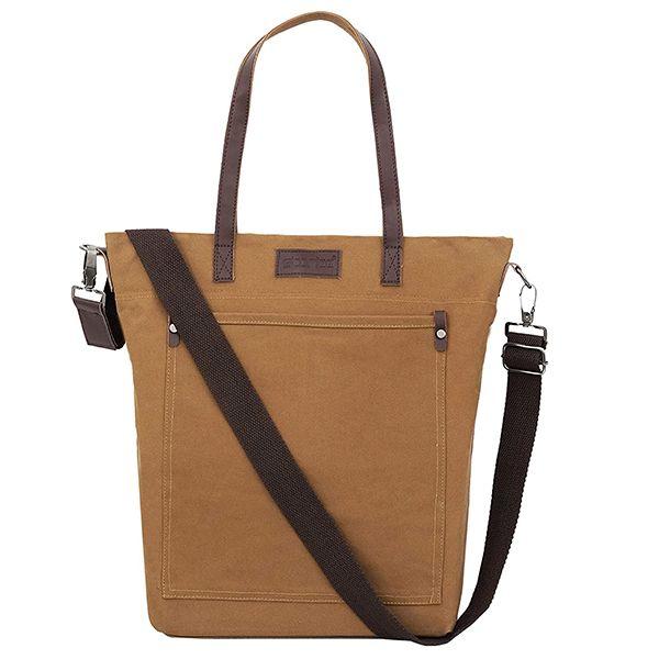 Brown Customized Canvas Shoulder/Tote Bag With Top Zip, Brown Leather Handle