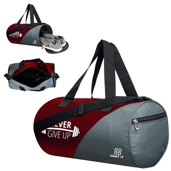 Wine Red Customized Hang It Gym Bag with Shoe Compartment & Fitness Kit (Includes Shaker Bottle & Gloves)