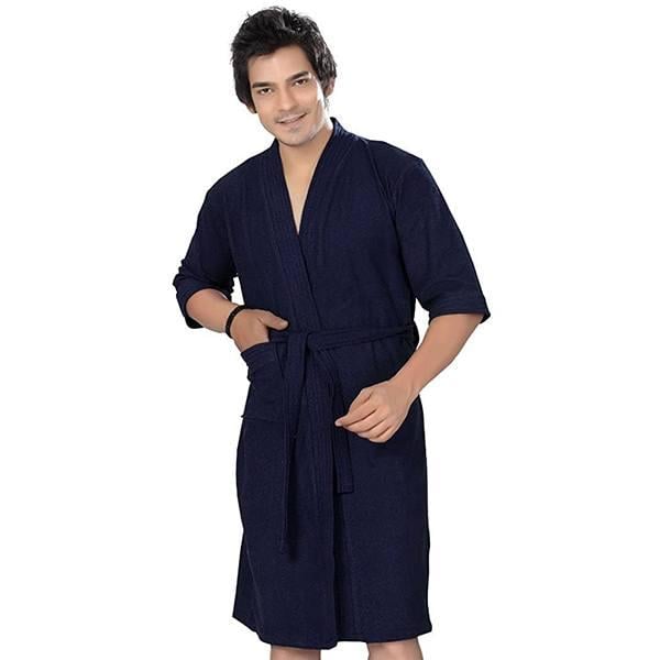 Navy Blue Customized Men's Terry Towel Cotton Bathrobe