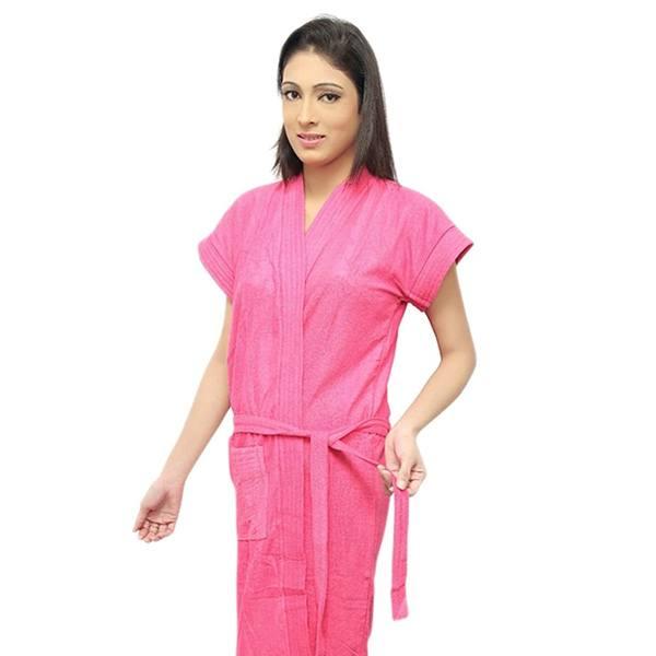 Pink Customized Unisex Bathrobe Gown In 100% Cotton Soft Terry Towel