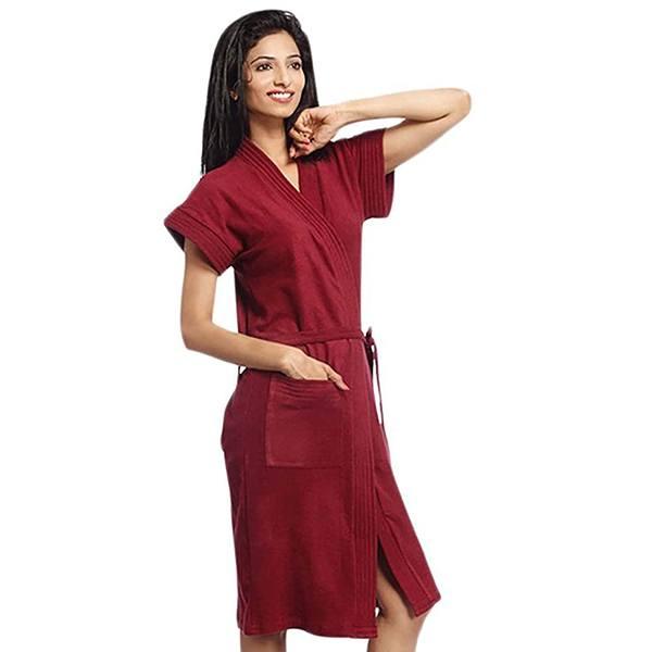 Maroon Customized Bathrobe Gown In 100% Cotton Soft Terry Towel Unisex