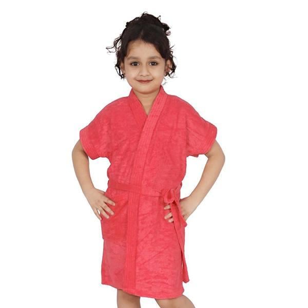 Peach Customized Boy's And Girl's Cotton Solid Bath Robe