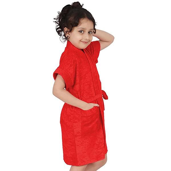 Red Customized Cotton Bath Gown For Boys And Girls