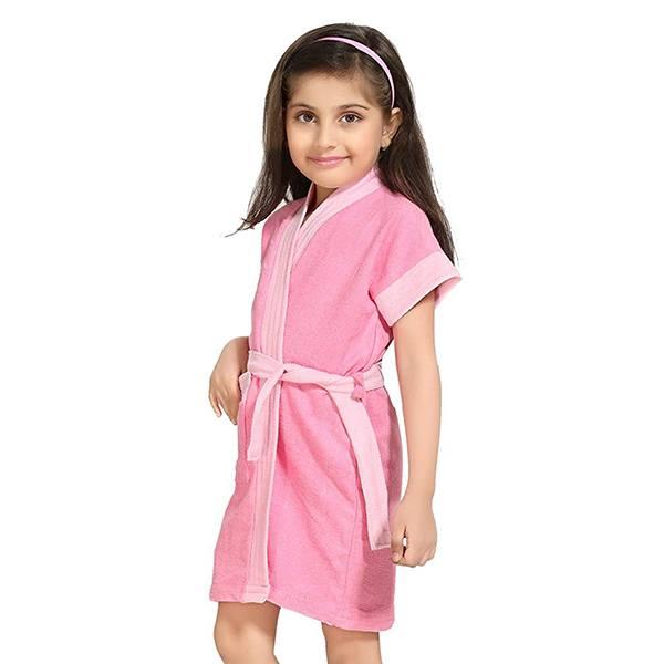 Pink Customized Cotton Two-Tone Bathrobe/Bath Gown For Girls