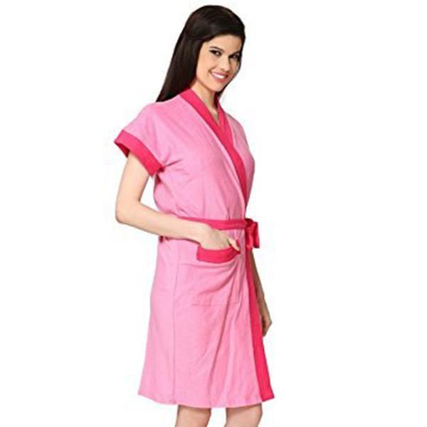 Pink Customized Collection Half Sleeve Soft Terry Cotton Bathrobe-Free Size
