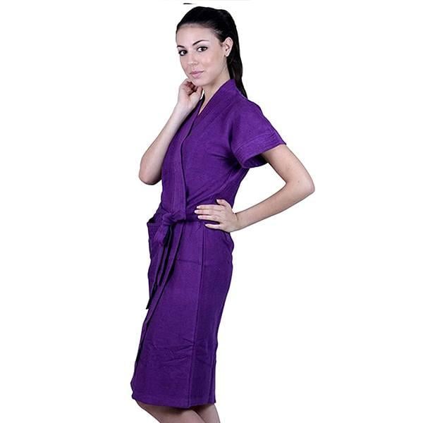 Purple Customized Unisex Bathrobe Gown In 100% Cotton Soft Terry Towel
