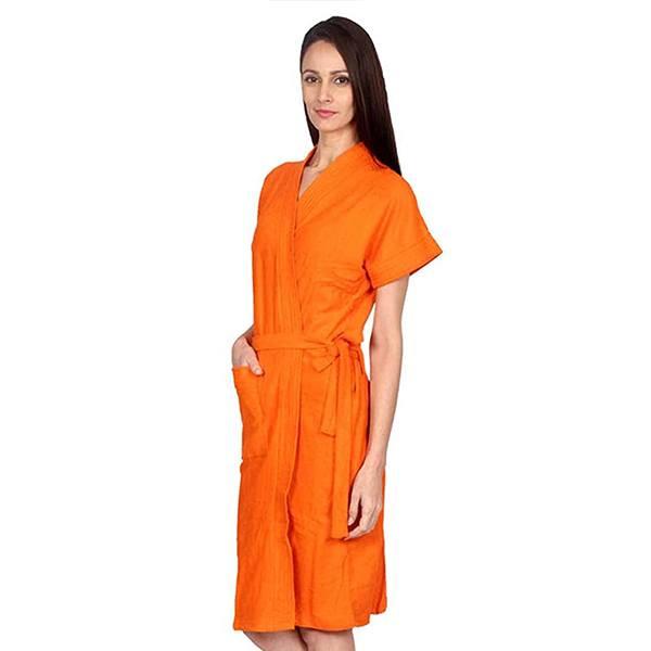 Orange Customized Unisex Bathrobe Gown In 100% Cotton Soft Terry Towel