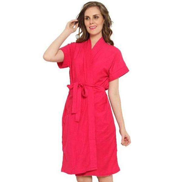 Pink Customized Cotton Half Sleeves Bathrobe for Women - Free Size Fit Upto 42 Inches