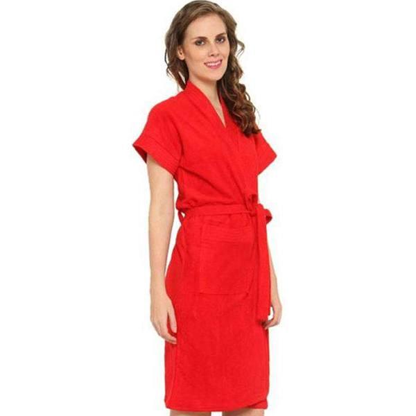 Red Customized Cotton Half Sleeves Bathrobe For Women - Free Size Fit Upto 42 Inches
