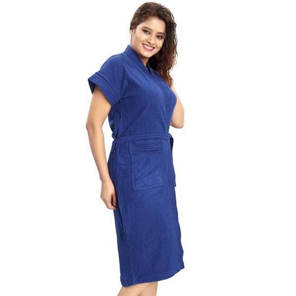 Blue Customized Cotton Half Sleeves Bathrobe For Women - Free Size Fit Upto 42 Inches