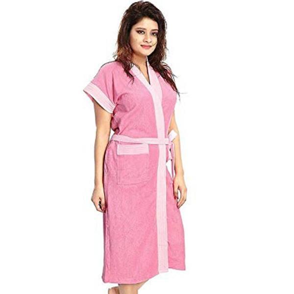 Pink Customized Women's Terry Cotton Bathrobe/Bath Gown Free Size