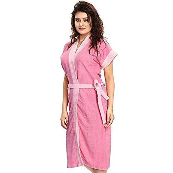Pink Customized Women's Terry Cotton Bathrobe/Bath Gown Free Size