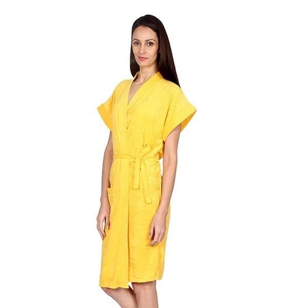 Yellow Customized 100% Cotton Towel Terry Solid Bath Gown For Swimming, Beach, Party, Spa Bathrobe