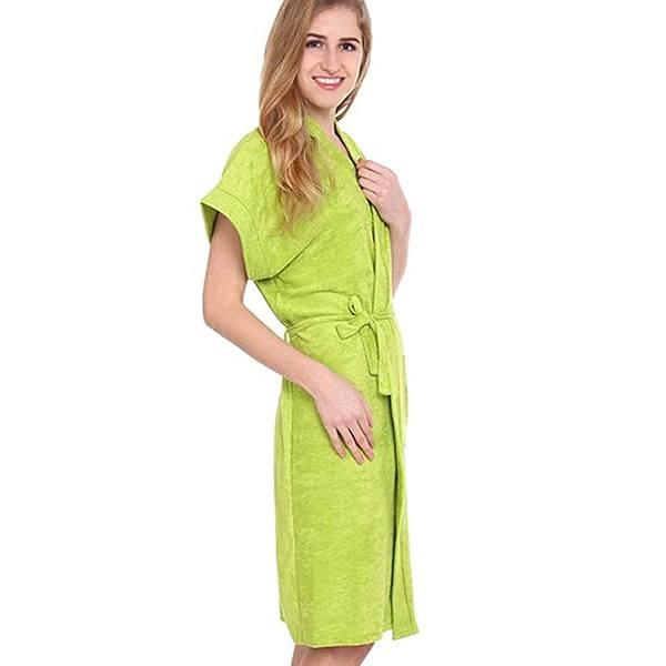 Green Customized Women 100% Cotton Towel Terry Solid Bath Gown For Swimming, Beach, Party, Spa Bathrobe