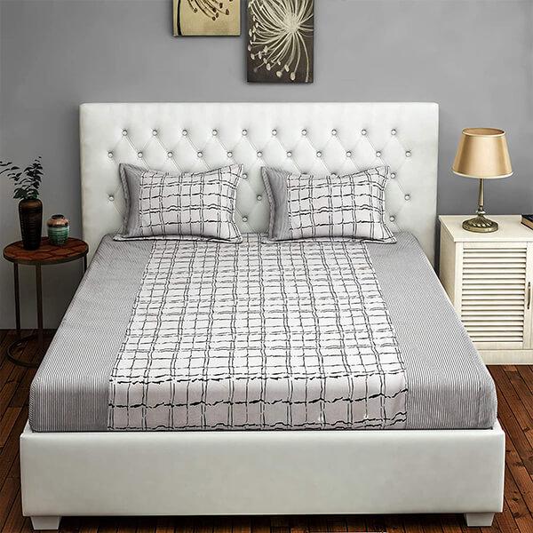 Check Print Customized Double Fitted Bed Sheet with 2 Pillow Covers