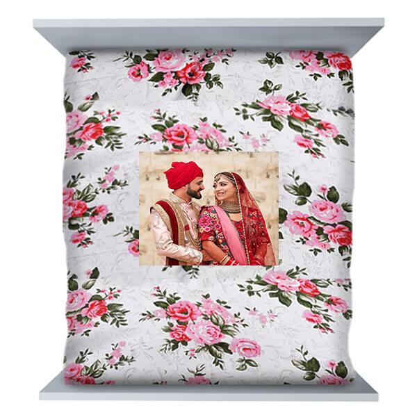 Pink Floral Customized King Size Bedsheet with 2 Pillow Covers (9ft x 9ft)