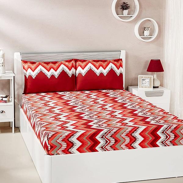 Red Customized Double Bedsheet with 2 Pillow Covers