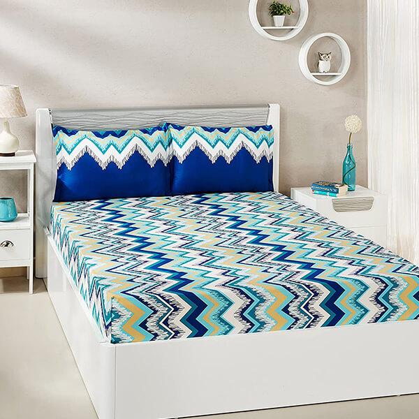 Green Waves Customized Double Bedsheet with 2 Pillow Covers