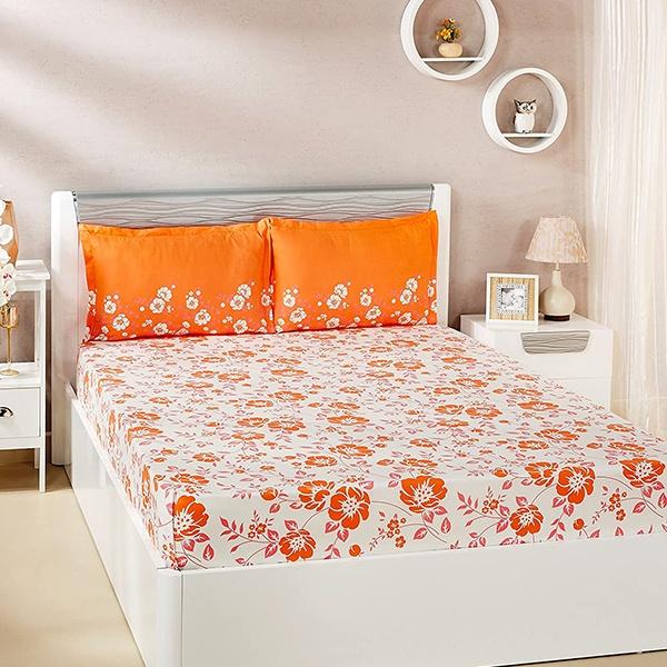 Peach Customized Double Bedsheet with 2 Pillow Covers