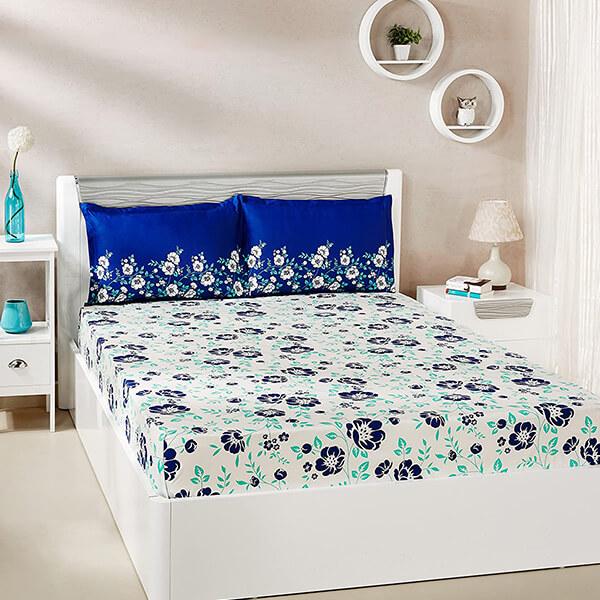Blue Customized Double Bedsheet with 2 Pillow Covers
