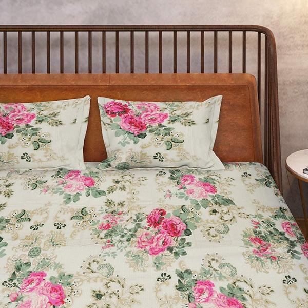 Floral Customized King Size Bedsheet with 2 Pillow Covers (9ft x 9ft)
