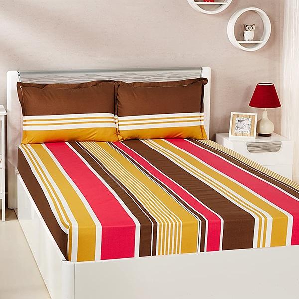 Mustard Customized Double Bedsheet with 2 Pillow Covers