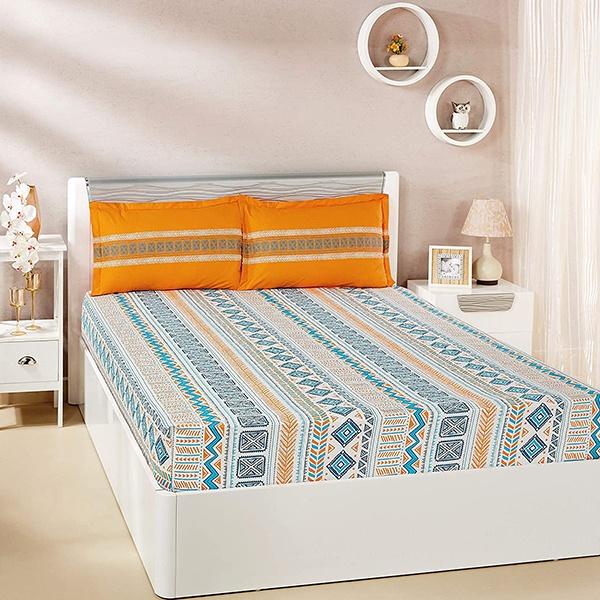 Orange Customized Double Bedsheet with 2 Pillow Covers