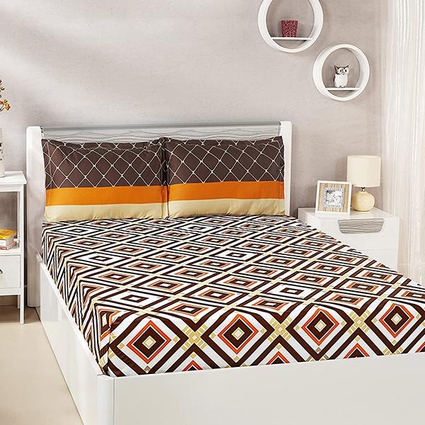 Brown Customized Cotton Double Bedsheet with 2 Pillow Covers
