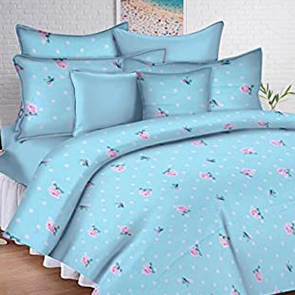 Blue & Pink Customized King Size Bedsheet with 2 Pillow Covers (9ft x 9ft)