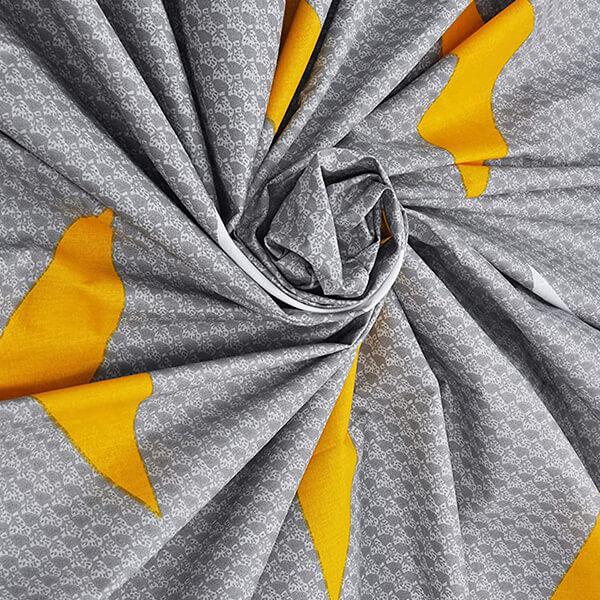 Grey and Yellow Customized Double Bedsheet with 2 Pillow Covers