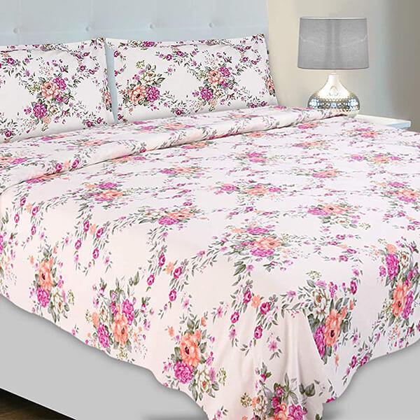 Orange and Pink Floral Customized Double Bedsheet with 2 Pillow Covers King Size