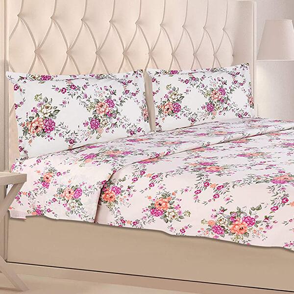 Orange and Pink Floral Customized Double Bedsheet with 2 Pillow Covers King Size