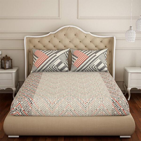 Beige Customized King Size Double Bedsheet with 2 Pillow Cover