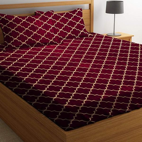Maroon Customized King Size Double Bedsheet Microfiber With 2 Pillow Covers