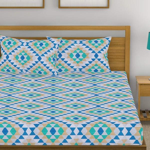 Blue Customized King Bedsheet with 2 Pillow Covers