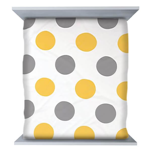 Yellow and Grey Customized Polka Dots King Size Bedsheet with 2 Pillow Covers