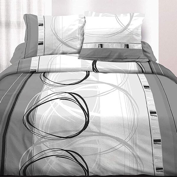 White & Grey Customized Double Bedsheet with 2 Pillow Covers